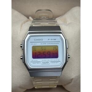 Custom F91W Sunset Filter Clear Strap Retro Digital Mod Watch